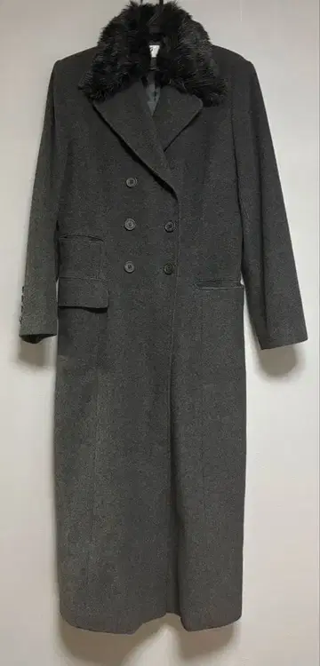 ELLE CLIP 그레이 더블 브레스트 롱 코트