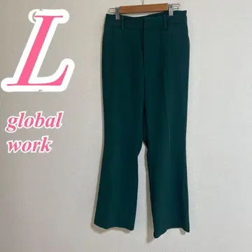 글로벌 워크 그린 팬츠 L 깔끔한 오피스 캐주얼 폴리