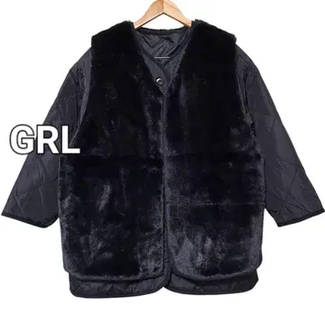 GRL 퍼 베스트 포함 퀼팅 자켓 오버 사이즈 블랙 M