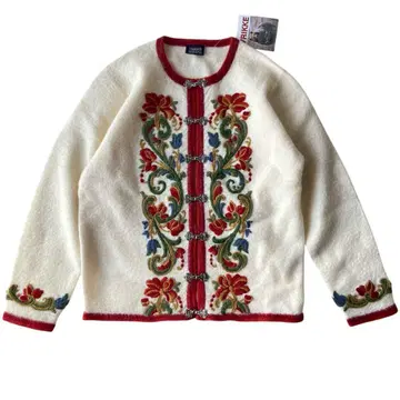 [ 새상품 빈티지 ] VRIKKE 꽃 자수 디자인 울 니트 가디건 M
