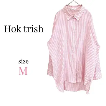 hok trish [ M ] 긴팔 스트라이프 셔츠 빅 실루엣 핑크 귀여운