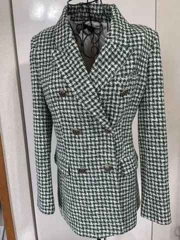 ZARA 그린 화이트 체크 테일러드 자켓