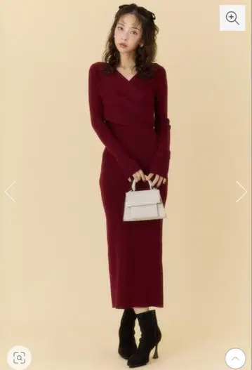 rienda 버건디 랩 스타일 니트 원피스