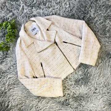 ZARA [ M ] 멋스러운 아이보리 트위드 숏 기장 테일러드 자켓