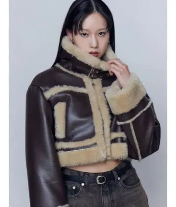 EMODA 숏 페이크 무스탕 블루종 브라운