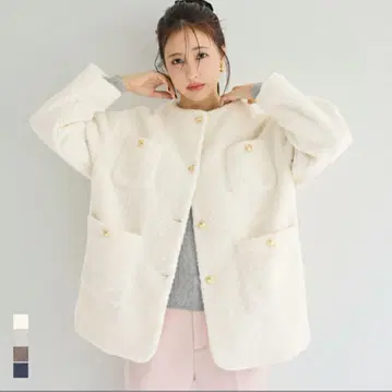 미사용 새상품 coca 코카 푸들 금장 버튼 노카라 코트 아이보리 M