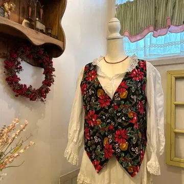 USA 빈티지 크리스마스 베스트 홀리 크리스마스 패턴 구제 의류