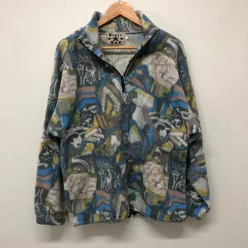 유로 구제 의류 90s 하프 지퍼 플리스 올 패턴 스냅 T 신틸라