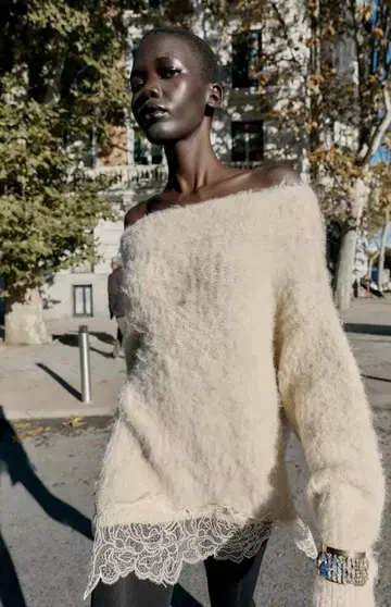 ZARA 레이스 콤비 니트 스웨터 M 미사용 새상품