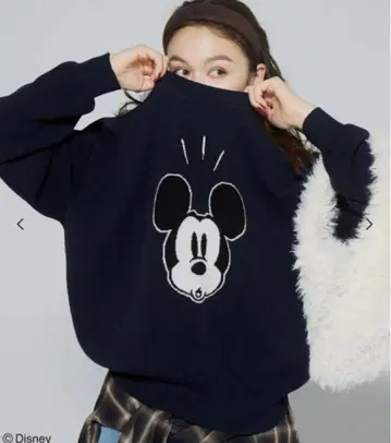 [ L 사이즈 ] coca 디즈니 더블 자카드 니트탑 네이비