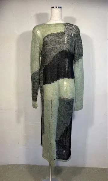 사이다 CIDER 데미지 가공 니트 원피스 롱 그린