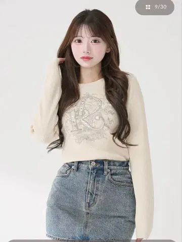 Darich DR 비쥬 플라워 리브 니트탑