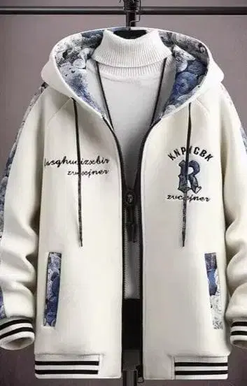 후드 부착 화이트 맨투맨 자켓