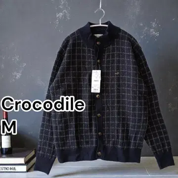 새상품 크로커다일 니트 가디건 울 혼방 M 남성용 네이비 따뜻한
