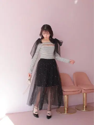 엠미에메 M me eme 비쥬 튤 롱 스커트 블랙