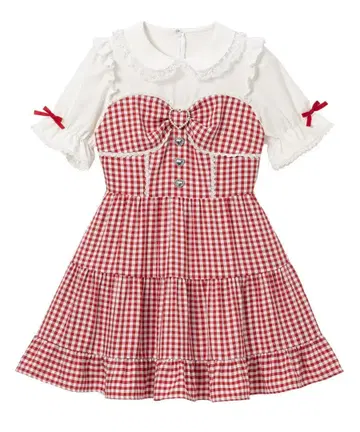 유메텐보 DearMyLove 둥근 카라 뷔스티에 티어드 원피스