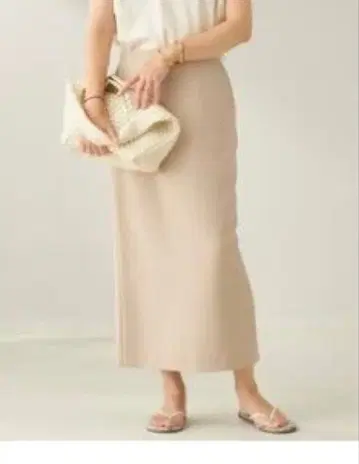 [ 미사용 ] plape I라인 베이지 타이트 롱 스커트 베이크루즈