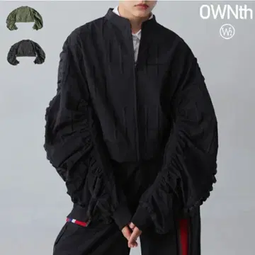 안티카/OWNth 모노그램 볼륨 소매 블루종 블랙 Plus 사이즈