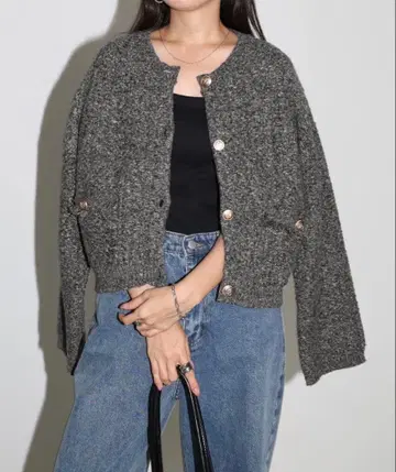 [오늘 한정 500엔 할인] andme 골드 버튼 트위드 니트 가디건