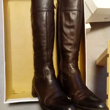 다크 브라운 천연 가죽 롱 부츠