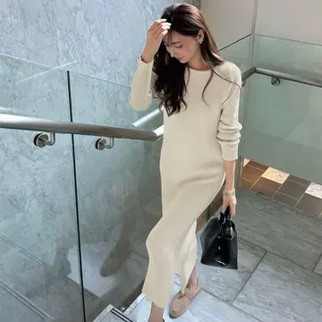 KOBE LETTUCE 리브 니트 롱 슬리브 원피스