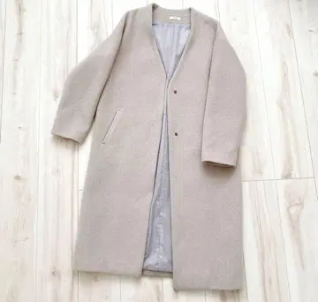 [ SALOON ] 울 혼방 노카라 롱 코트 퍼플