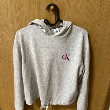 CALVIN KLEIN 그레이 후드 부착 후드티 XS