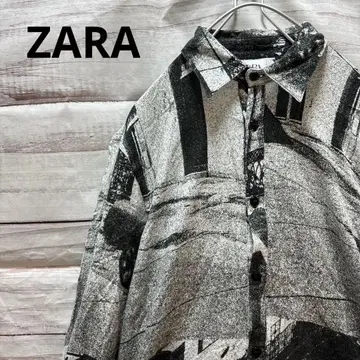 ZARA 올 패턴 레이온 셔츠 그래픽 개성 화이트 블랙 멋스러운 흑백