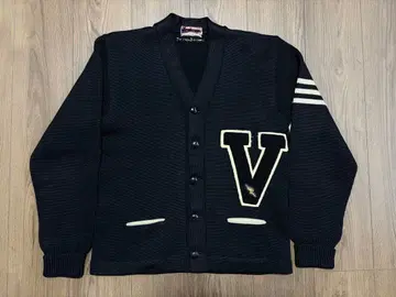 레어 블랙 1950s Dehen 빈티지 레터드 가디건 와펜 포함