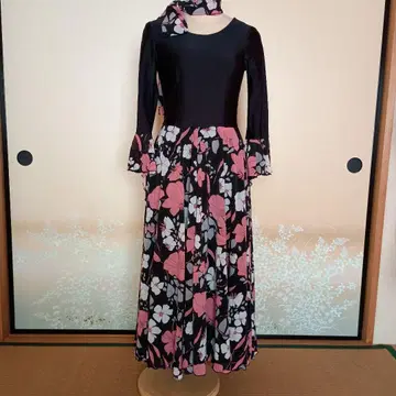 꽃무늬 롱 원피스 긴팔 스카프 포함