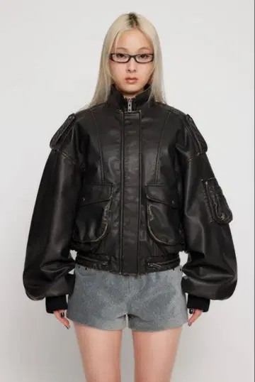 SEIRA LAGUAGEM 블랙 레더 봄버 자켓