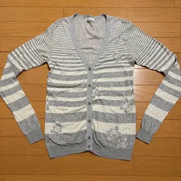 스트라이프 가디건 긴팔 캐릭터 자수