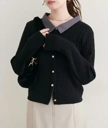 택 포함 새상품 내추럴 꾸뛰르 레이어드 스타일 카라 포함 케이블 가디건