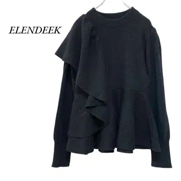 ELENDEEK 숄더 프릴 페플럼 니트 블랙 엘렌딕