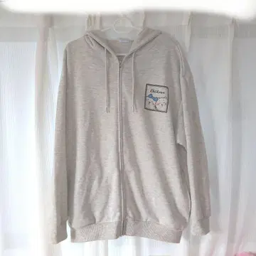 시마무라 치이카와 (먼작귀) 하치와레 지퍼 후드티 그레이 화이트 로고