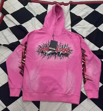 HELLSTAR 프레임 디자인 후드티 핑크