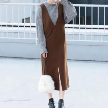 뷰티앤유스 더블 크로스 미들 오버롤 스커트 브라운