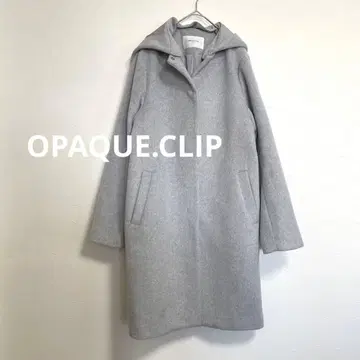 오파크 클립 울 캐시미어 혼방 코트 그레이 L 후드 부착