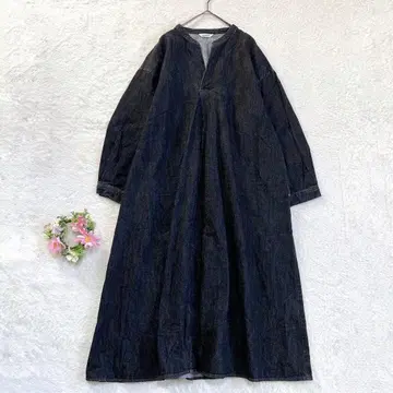 새상품급 [ 스튜디오 클립 ] 밴드 카라 데님 맥시 원피스 코튼