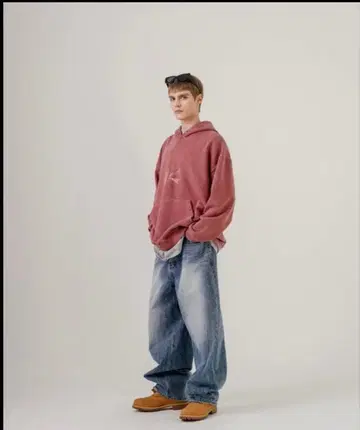 다크 핑크 오버 사이즈 후드티