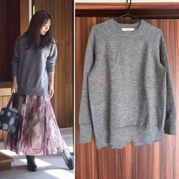 리랜드트루 백 슬릿 미들 기장 니트 그레이