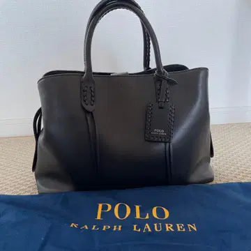 폴로 랄프로렌 가죽 토트백 숄더 스트랩 포함 블랙