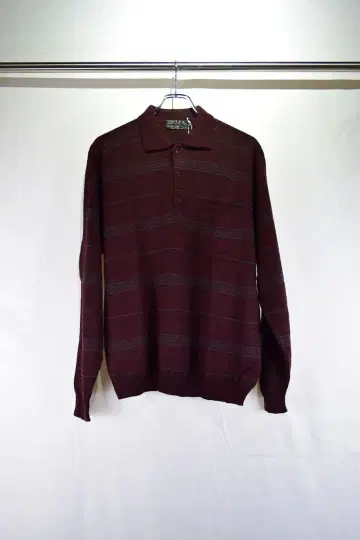 구제 아크릴 울 패턴 라이트 니트 피케 셔츠 빈티지 이탈리아제