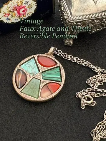 빈티지 리버서블 페이크 마노와 엉겅퀴 펜던트
