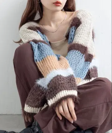 카스타네 보더 니트 가디건