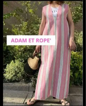 Adam et rope 핑크 스트라이프 롱 린넨 원피스