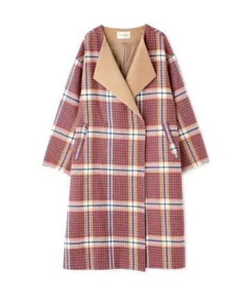 ROSE BUD 배색 체크 코트 레드