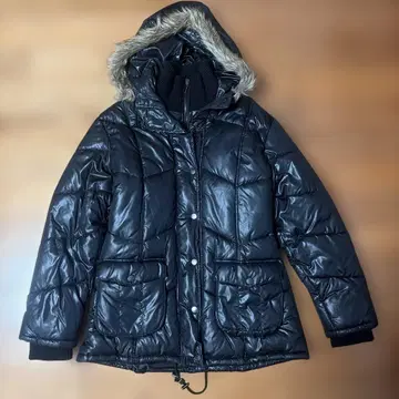 블랙 후드 부착 패딩 자켓 M