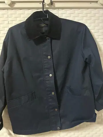 네이비 코튼 자켓 퍼 옷깃