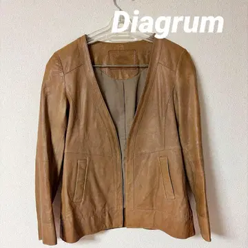 Diagrum 브라운 가죽 자켓 오픈 프론트 램 가죽 38